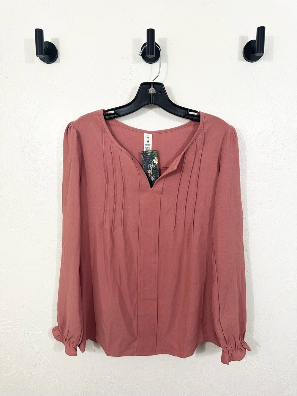 Pintuck V-Neck Blouse in Dusty Rose